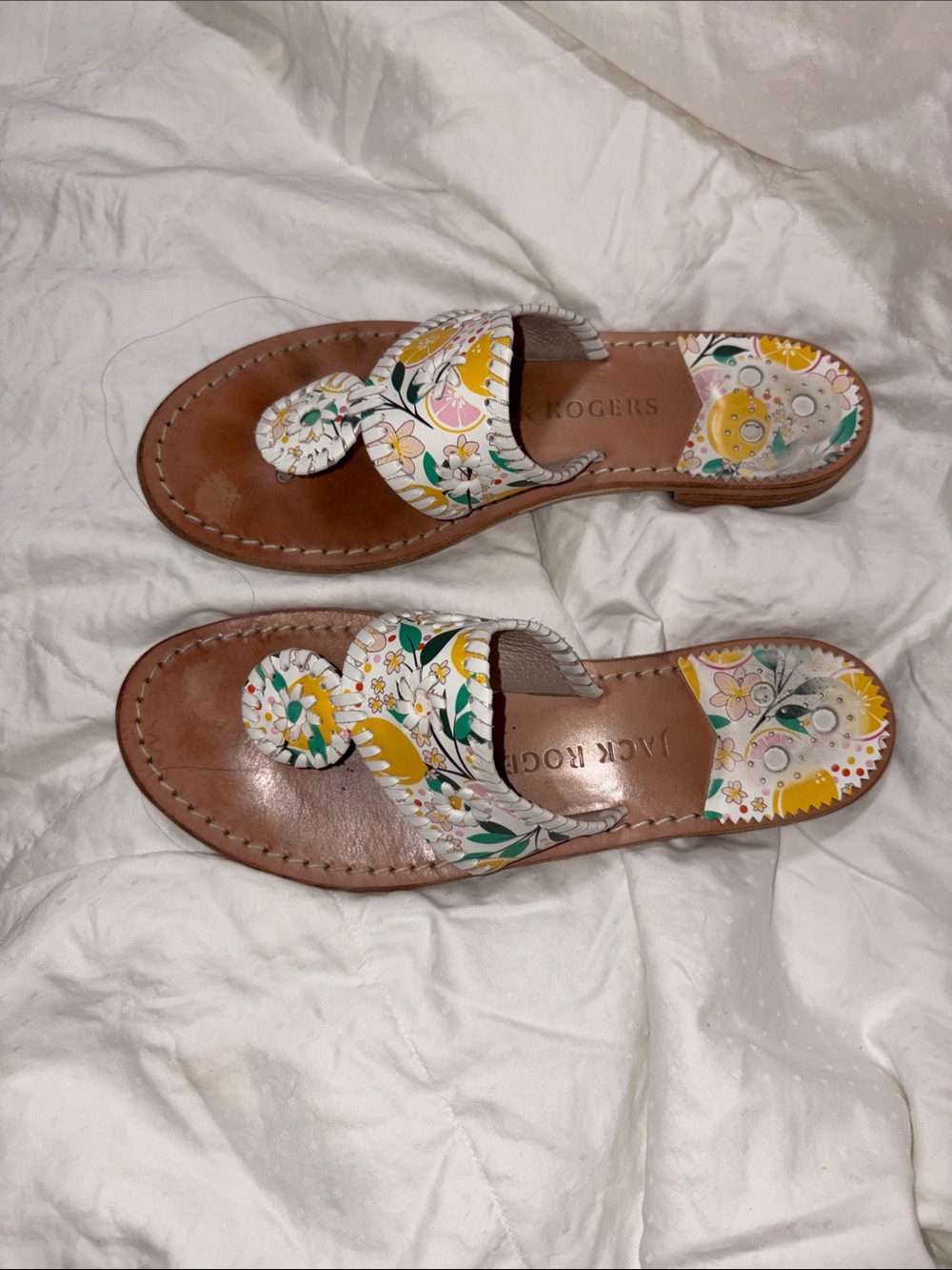 HTF Jack Rogers Lemon print whipstitch Flat Sandals - Picture 3 of 13